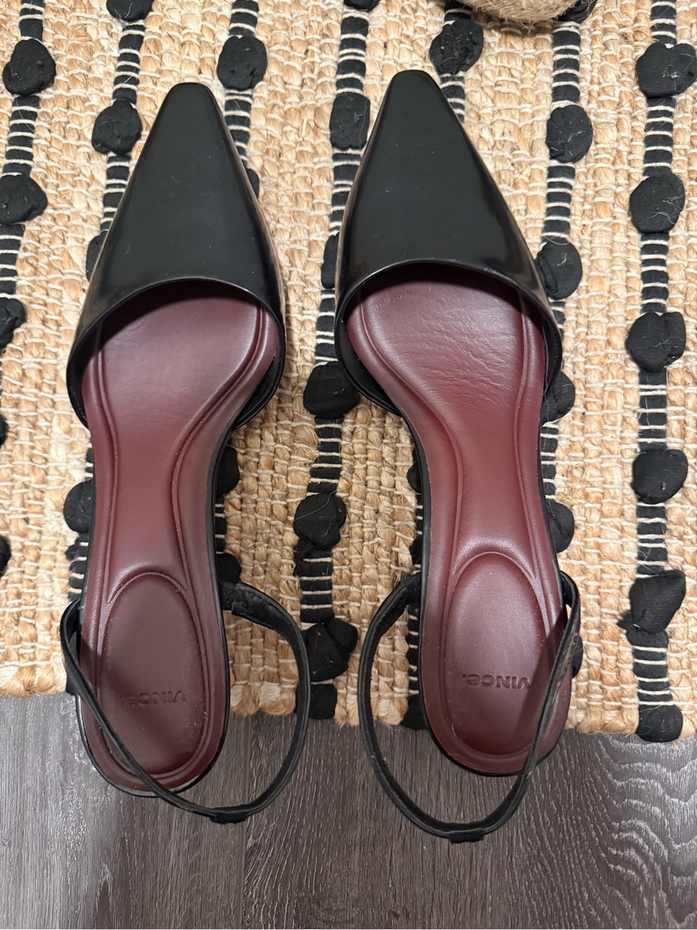 Vince Women's Black Patent Slingback Kittenheel- Burgundy Insole
